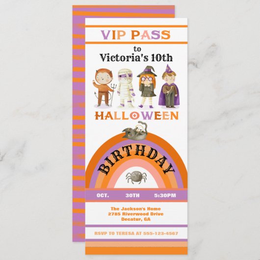 Invitation Billet VIP Costume de fête d'Halloween (Devant / Derrière)