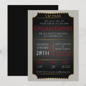 Invitation BILLET VIP en Bar Mitzvah Black and Gold Bat (Devant / Derrière)