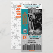 Invitation Billet VIP Football Aqua Blue & Orange Birthday (Devant / Derrière)