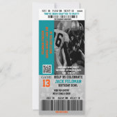 Invitation Billet VIP Football Aqua Blue & Orange Birthday (Devant)