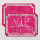 Invitation Billet VIP Hot Rose Parties scintillant & Diamonds (Devant / Derrière)