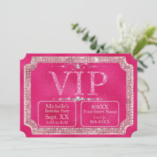 Invitation Billet VIP Hot Rose Parties scintillant & Diamonds