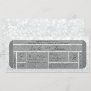 Invitation Billet VIP Mariage Paillettes Étincelles Argent Bl