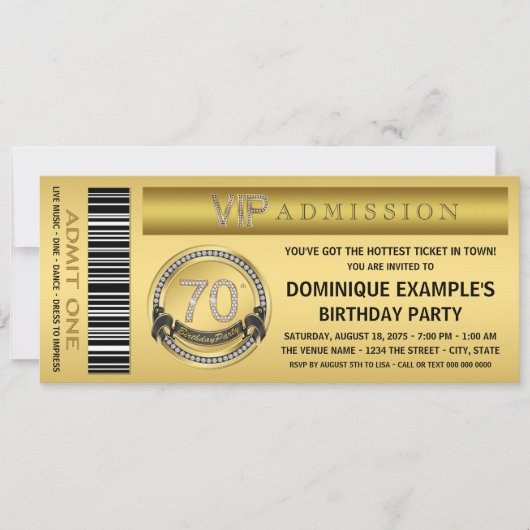 Invitation Billet VIP Or 70e anniversaire (Devant)