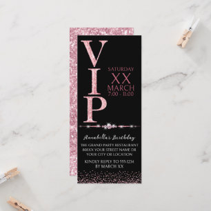 Invitation Billet VIP Parties scintillant noir et rose