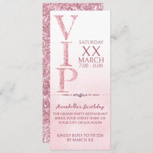 Invitation Billet VIP Parties scintillant rose