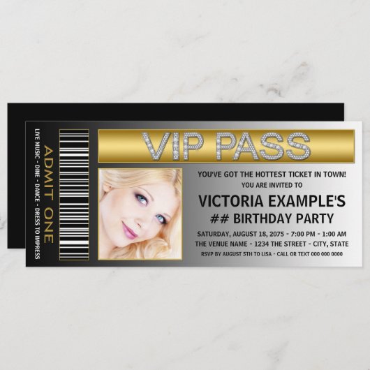Invitation Billet VIP Pass Anniversaire (Devant / Derrière)