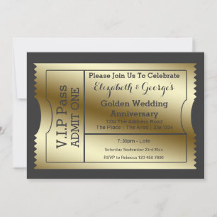 Invitation Billet VIP Pass Anniversaire de Mariage Doré