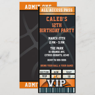 Invitation Billet VIP pour fête d'anniversaire de basketball 