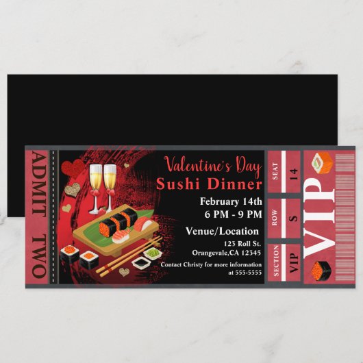 Invitation Billet VIP pour le dîner de la Saint-Valentin, sus (Devant / Derrière)