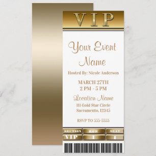 Invitation Billet VIP Soirée de Gala Élégante Or et Blanc