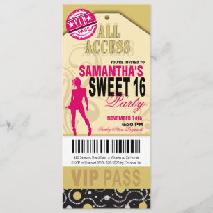 Invitation Billet VIP Sweet 16 (fuschia khaki)