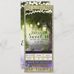 Invitation Billet VIP Sweet 16 Party Enchanted Forest Access