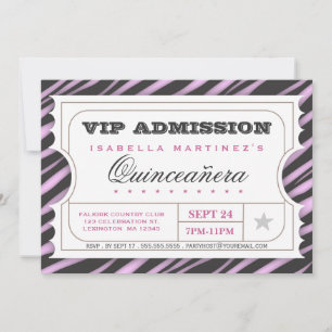 Invitation Billet VIP Zebra Glam Quinceanera fête d'anniversa