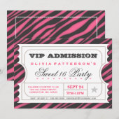 Invitation Billet VIP Zebra Glam Sweet 16 Anniversaire (Devant / Derrière)