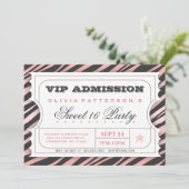 Invitation Billet VIP Zebra Glam Sweet 16 Anniversaire Pink (Debout devant)