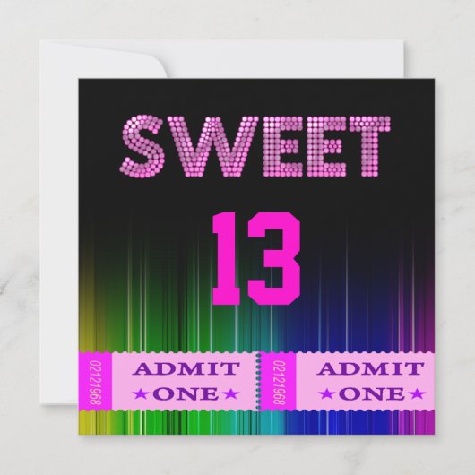 Invitation Billets amusants pour 13e anniversaire sucré 13 (Devant)
