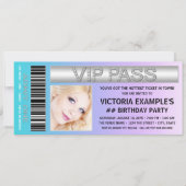 Invitation Billets bleu turquoise et violet fête d'anniversai (Devant)