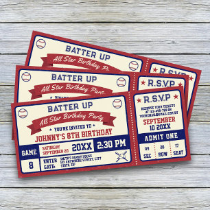 Invitation Billets de baseball vintage fête d'anniversaire