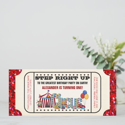 Invitation Billets de cirque fête d'anniversaire (Debout devant)