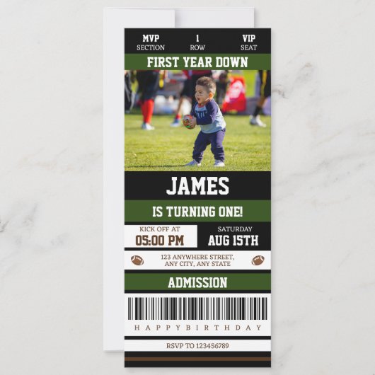 Invitation Billets de football première année bas 1er anniver (Devant)