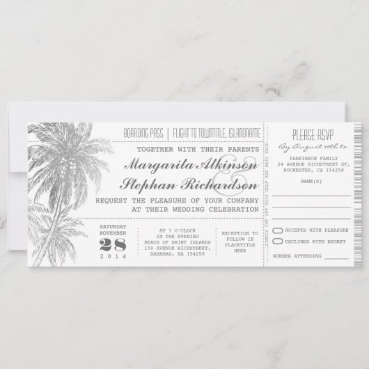 Invitation billets de mariage de destination (Devant)