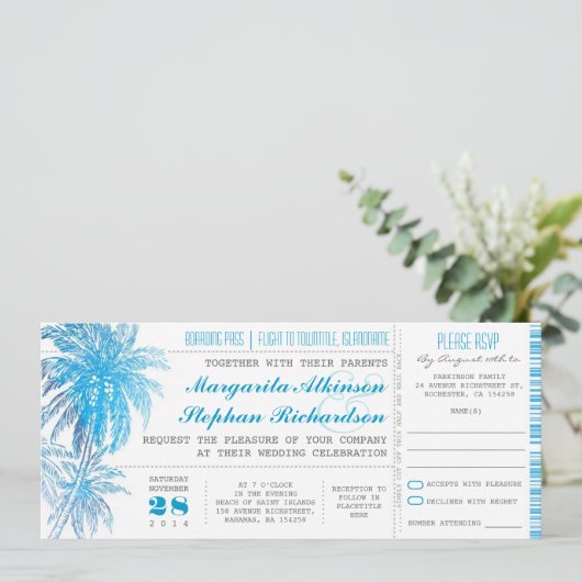 Invitation billets de mariage turquoise (Debout devant)