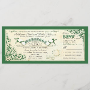 Invitation billets de mariage vintage et fidélité verte
