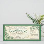 Invitation billets de mariage vintage & vert élégant fleuris (Debout devant)