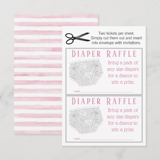Invitation Billets de tombola couche rose gris fille (Devant / Derrière)