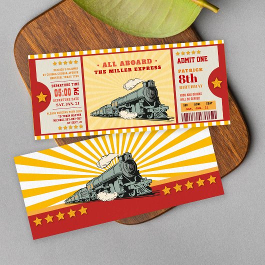 Invitation Billets de train jaune Passe d'embarquement d'anni