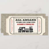 Invitation Billets de train vintage fête d'anniversaire (Devant / Derrière)