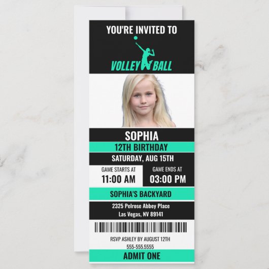 Invitation Billets de volley-ball noir vert photo Anniversair (Devant)