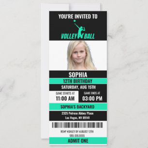 Invitation Billets de volley-ball noir vert photo Anniversair