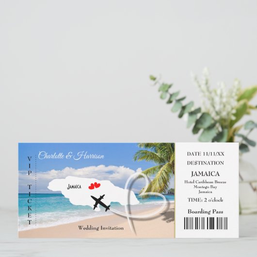 Invitation Billets d'embarquement Mariage Destination Jamaïqu (Debout devant)