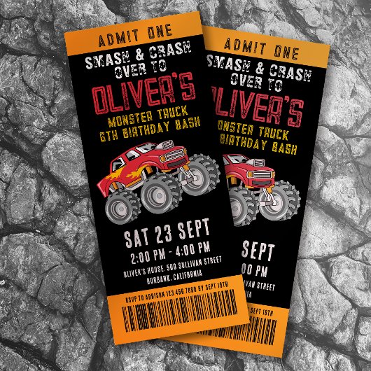 Invitation Billets Monster Truck Anniversaire