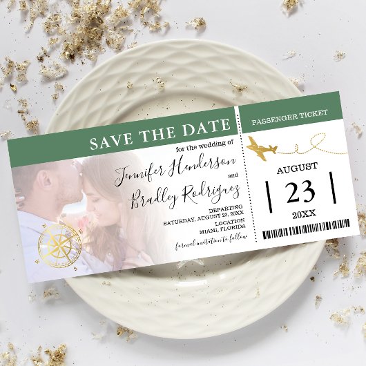 Invitation Billets Pass Embarquement | Green Save the Date Ph