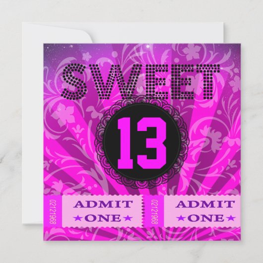 Invitation Billets pour fête d'anniversaire des 13 ans Fun (Devant)