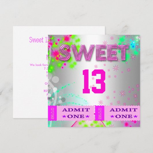 Invitation Billets pour fête d'anniversaire des 13 ans sucrés (Devant / Derrière)