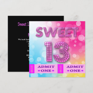 Invitation Billets pour fête d'anniversaire des 13 ans sucrés