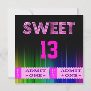 Invitation Billets pour fête d'anniversaire douce 13 ans Fun