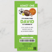 Invitation Billets Sport Anniversaire Billets de la fête des  (Devant / Derrière)