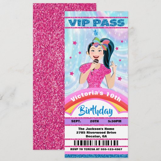 Invitation Billets VIP Star Singer VIP Anniversaire (Devant / Derrière)