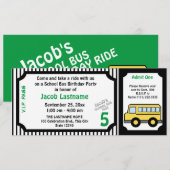 Invitation Billetterie d'autobus scolaire pour l'anniversaire (Devant / Derrière)