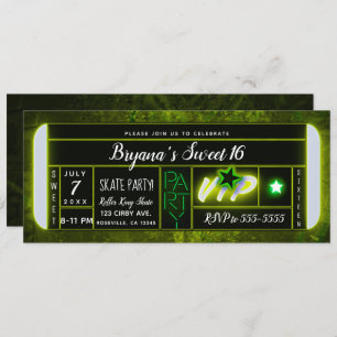 Invitation Billetterie de fête d'anniversaire Green & Black L