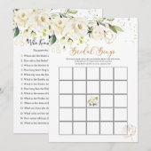 Invitation Bingo à la nuptiale Rose blanche/Qui connaît la me (Devant / Derrière)