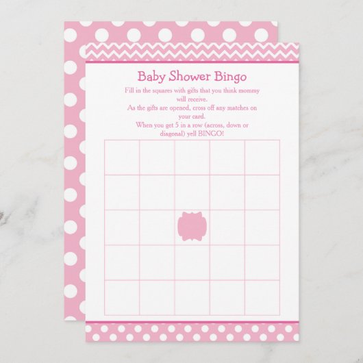 Invitation Bingo Baby shower à points rose Chevron et Polka (Devant / Derrière)