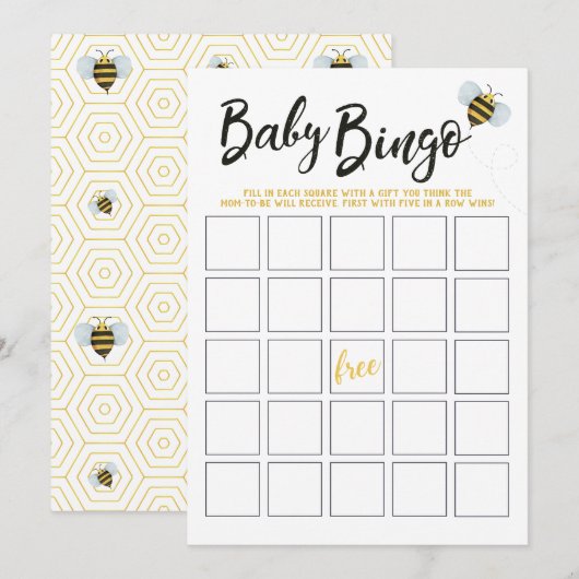 Invitation Bingo Baby shower Abeille Aquarelle (Devant / Derrière)