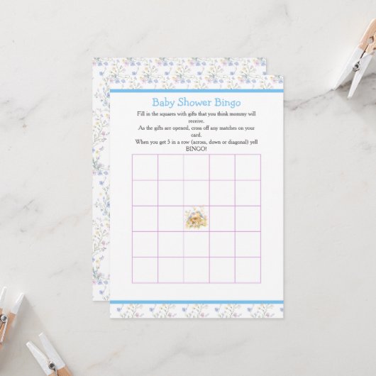 Invitation Bingo Baby shower aux oiseaux de printemps (Devant/Arrière en situation)