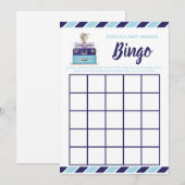 Invitation Bingo baby shower Bleu Voyage thème jeu (Devant / Derrière)
